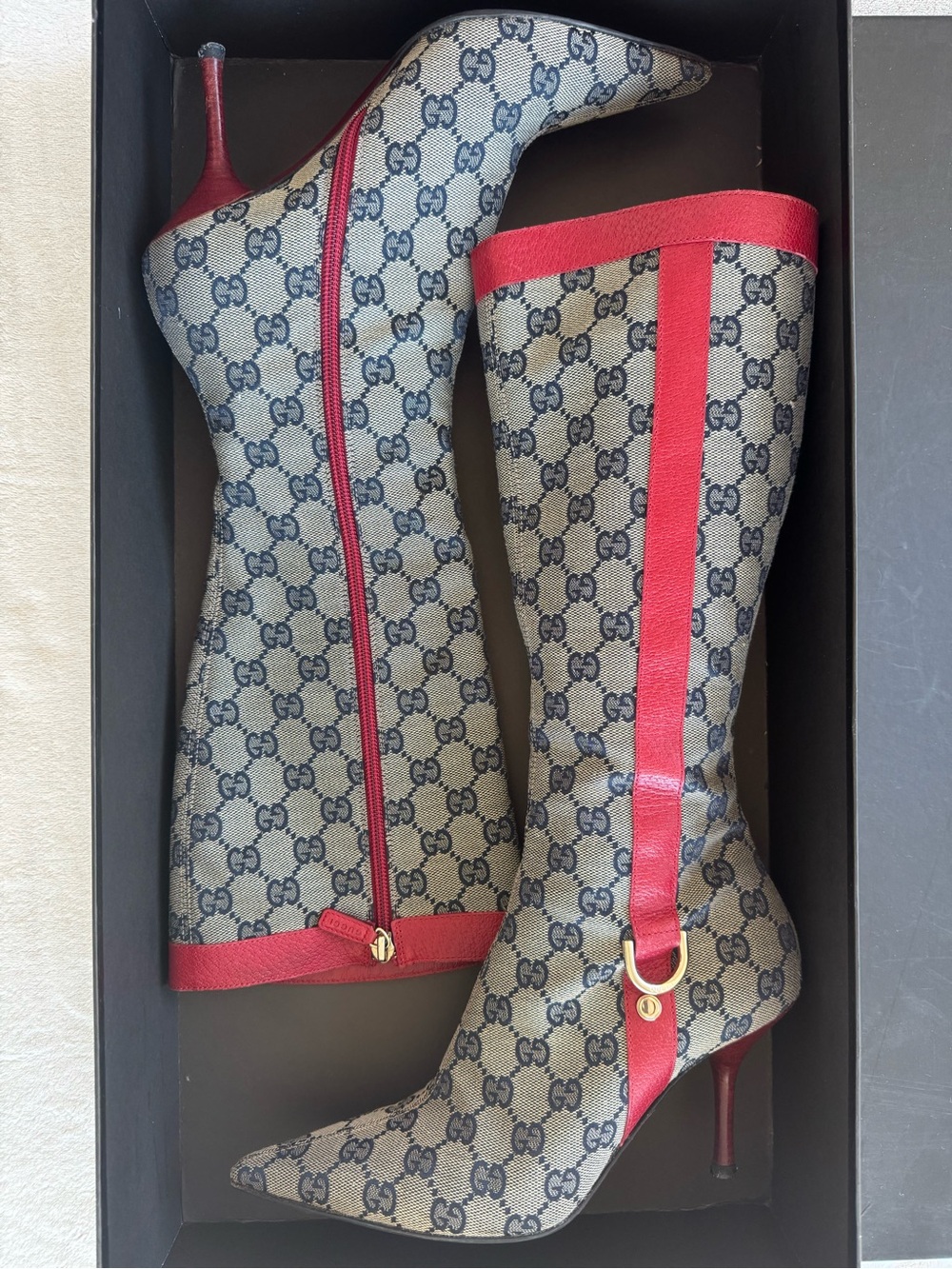 Gucci Tom Ford monogram knee high heeled vintage boots
